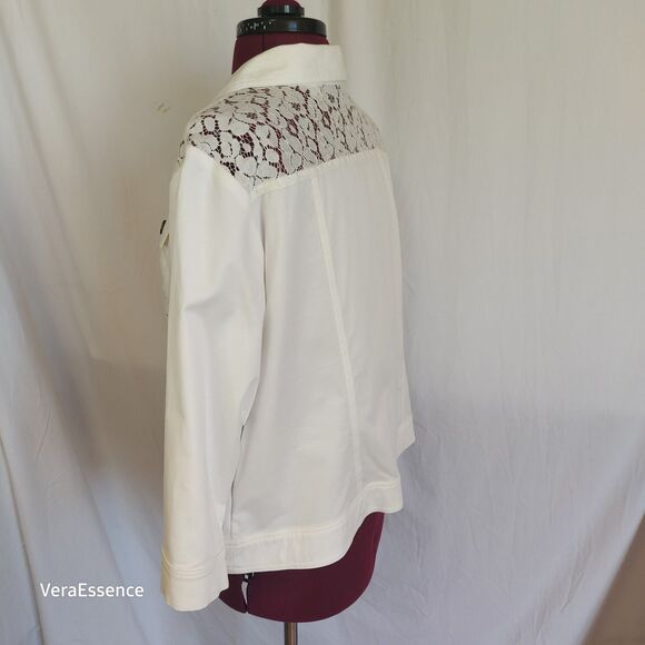 Joan Rivers Button Or Open Front Lace Jacket Blazer White Cotton Blend Medium - Picture 5 of 11
